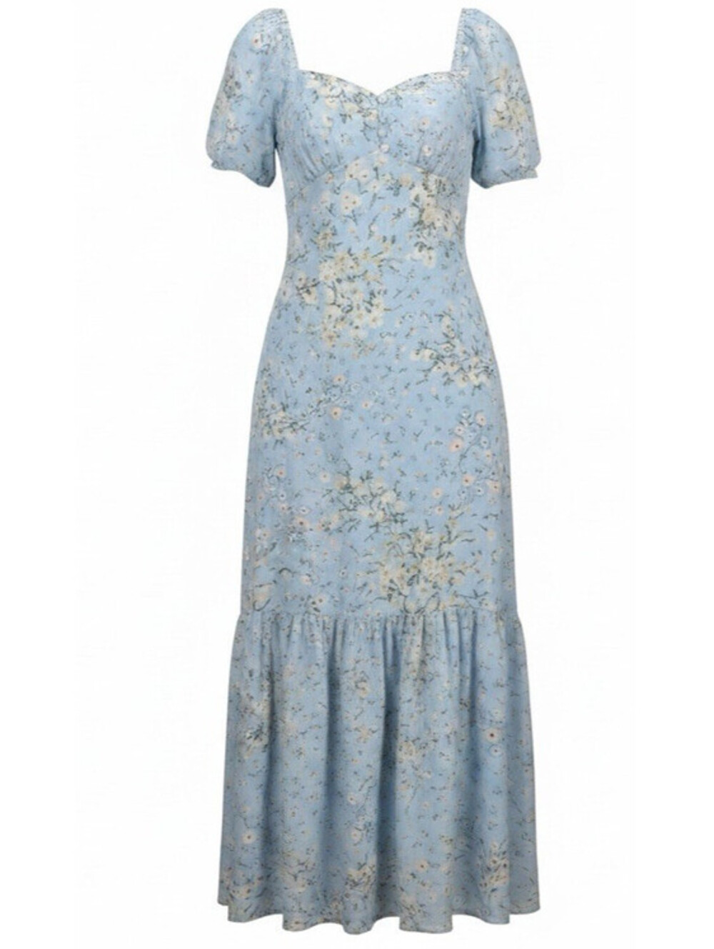 Altard State S Blue Floral Short Sleeve Chiffon Prairie Cottagecore Dress